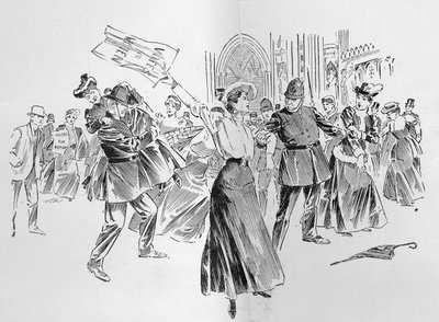 Die unaufhaltsamen Suffragetten sorgen für Ablenkung in der Lobby, aus einem Artikel mit dem Titel 