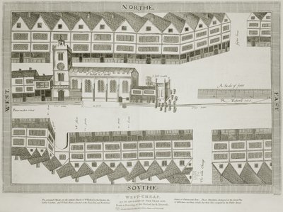 West Cheap, wie es im Jahr 1585 erschien, graviert von Bartholemew Howlett (1767-1827), veröffentlicht 1814 von Ralph Treswell