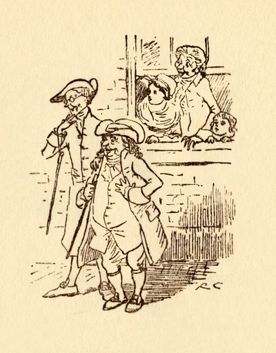 Zuschauer beobachten, wie John Gilpin vorbeigaloppiert, 1878, ca. 1918 von Randolph Caldecott