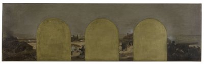 Skizze für das Kabinett des Präfekten des Pariser Rathauses: Eine Batterie an den Wällen: Die Belagerung von Paris 1870 von Raoul Joseph Arus