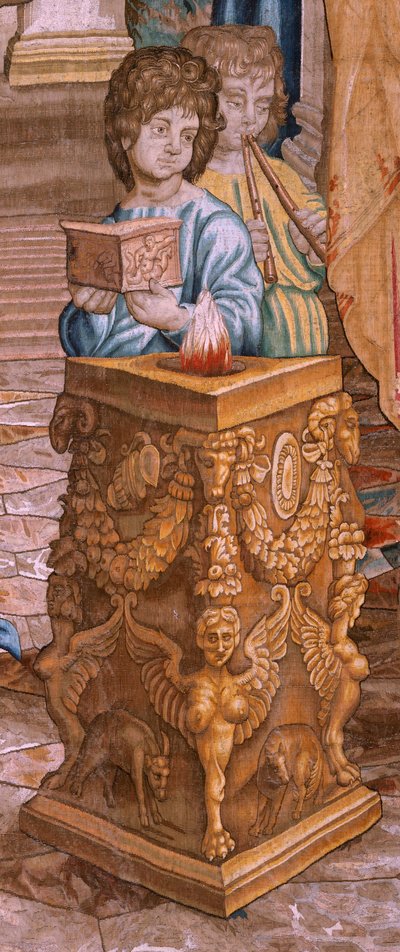 Flandrischer Wandteppich. Serie Taten der Apostel. Paulus und Barnabas in Lystra. Achter Wandteppich in der Serie, er wurde in zwei Teile geteilt, um ihn an den Raum anzupassen. Modellzeichnung von Rafael Sanzio. Herstellung Jan Raes, Brüssel. 1519. von Raphael