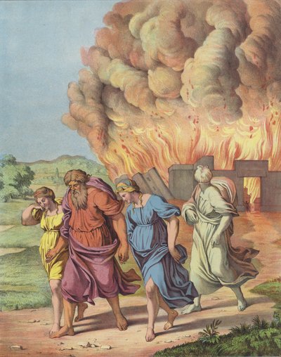 Lot und seine Familie fliehen vor der Zerstörung Sodoms von after Raphael