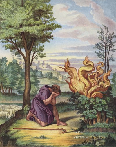 Moses und der brennende Dornbusch (Farblithografie) von after Raphael