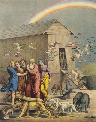 Noah, seine Familie und die Tiere verlassen die Arche nach der Flut von after Raphael