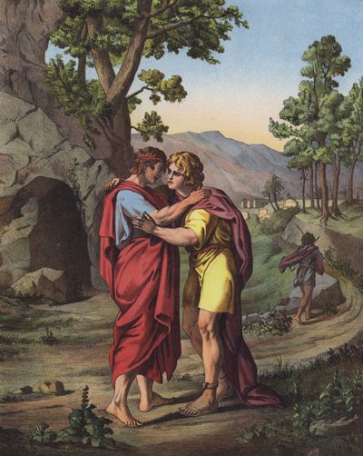 Das letzte Treffen von David und Jonathan (Farblithografie) von after Raphael