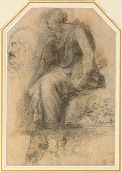 Ein männlicher Heiliger, sitzend Studie für die Disputa, 16. Jahrhundert von Raphael