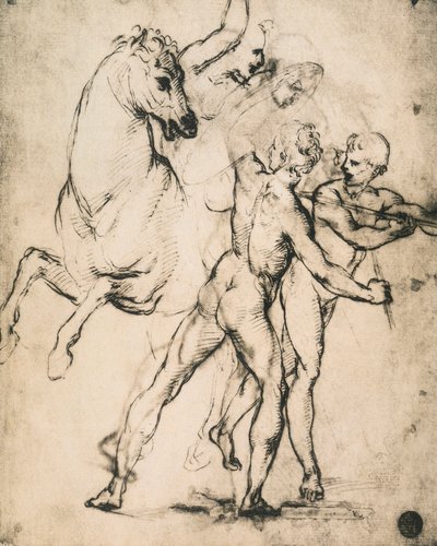 Männliche Akte mit einem Pferd; Zeichnung von Raphael. Gallerie dell