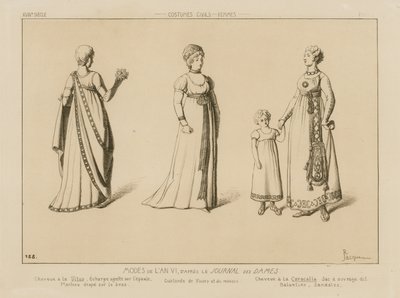 Moden des 6. Jahres, nach Le Journal des Dames von Raphael Jacquemin