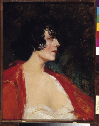 Porträt einer Frau in der roten Bluse von Raymond Allegre