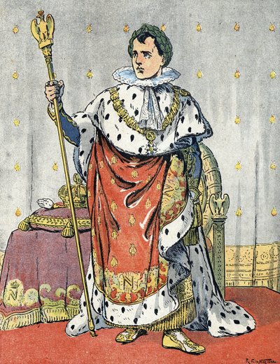 Porträt von Kaiser Napoleon I (1769-1821) Illustration von Raymond de Neziere in „Unsere Nationalhelden“ 1920 Privatsammlung von Raymond de la Neziere