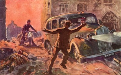 Feuerwehrmänner des britischen National Fire Service im Krieg werden auf das Vorhandensein eines schwer verwundeten Opfers eines Luftangriffs aufmerksam gemacht, Zweiter Weltkrieg von Reginald Mills