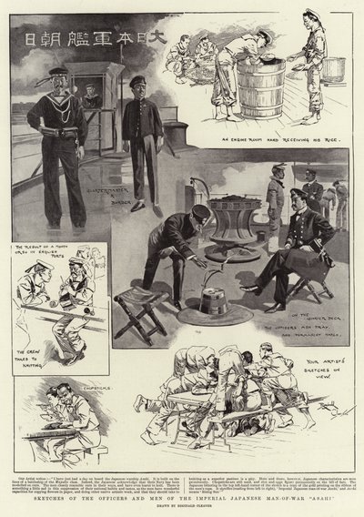 Skizzen der Offiziere und Männer des japanischen Kriegsschiffs "Asahi" von Reginald Thomas Cleaver