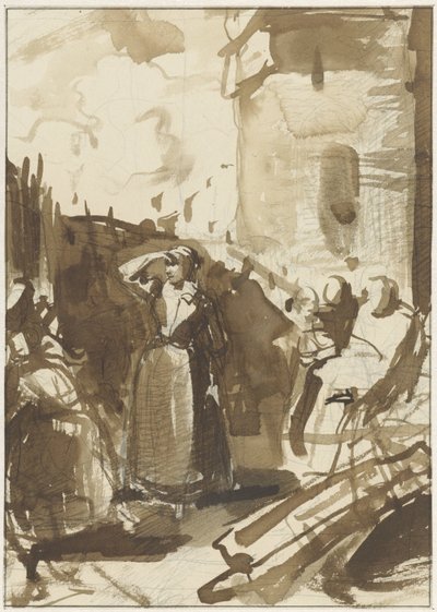 Frau hinter der Mauer einer belagerten Stadt (Kenau Simonsdochter Hasselaer?) von Reinier Craeyvanger