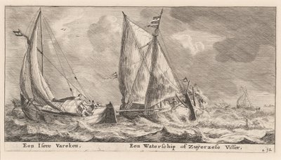 Ein "Isere"-Schiff und ein Waterschip oder Zuiderzee-Fischerboot von Reinier Nooms, called Zeeman