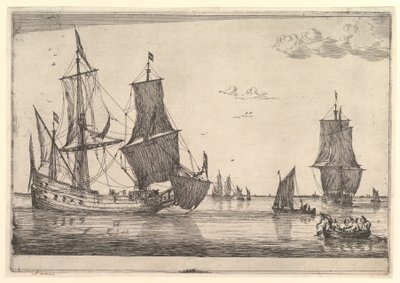 Großes Segelschiff und Ruderboot, 17. Jahrhundert von Reinier Zeeman