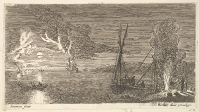 Nachtszene mit Fischer, der an einem Feuer steht, 17. Jahrhundert von Reinier Zeeman