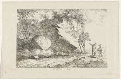 Landschaft mit zwei Figuren bei einem Felsen von Reinierus Albertus Ludovicus baron van Isendoorn à Blois