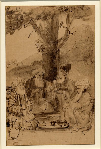 Vier Mullahs unter einem Baum sitzend von Rembrandt