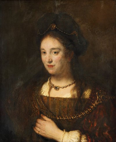 Halbfigur einer Frau mit Barett von Rembrandt