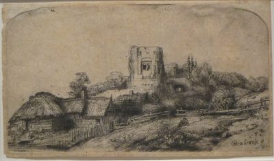 Landschaft mit einem quadratischen Turm von Rembrandt