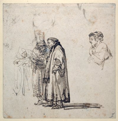 Eine Gruppe älterer Gelehrter und das Profil eines jüngeren Mannes von Rembrandt Harmensz. van Rijn