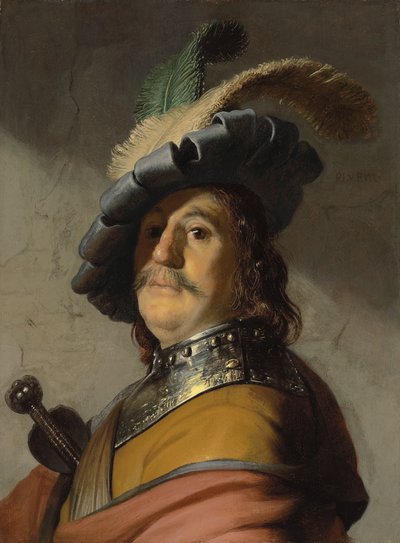 Ein Mann mit Harnisch und Mütze von Rembrandt van Rijn