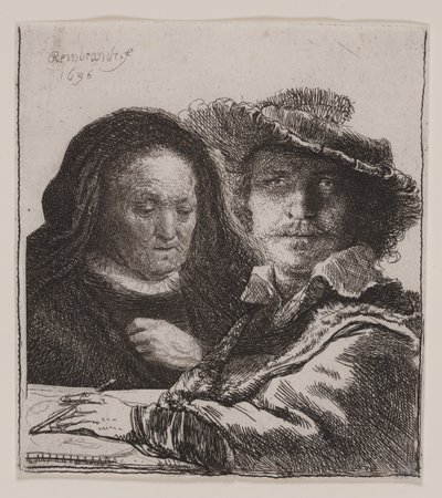 Selbstporträt mit der Mutter des Künstlers von Rembrandt van Rijn