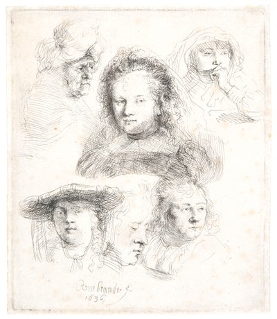 Studien des Kopfes von Saskia und anderen von Rembrandt Harmensz. van Rijn