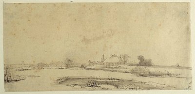 Wasser, Wiesen und ein Bauernhof von Rembrandt Harmensz. van Rijn