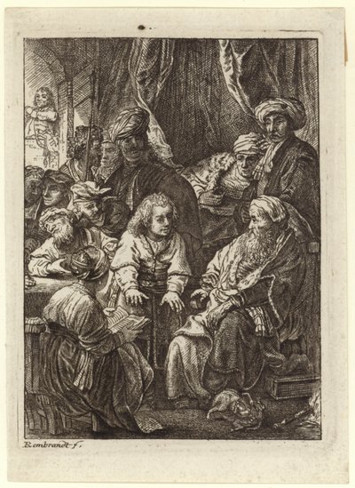Eine Menschenmenge versammelt sich um einen sitzenden alten Mann von Rembrandt van Rijn