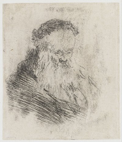 Bärtiger alter Mann mit hohem Stirn von Rembrandt van Rijn