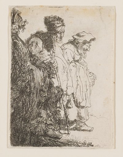 Bettler und Bettlerin hinter einem Ufer von Rembrandt van Rijn