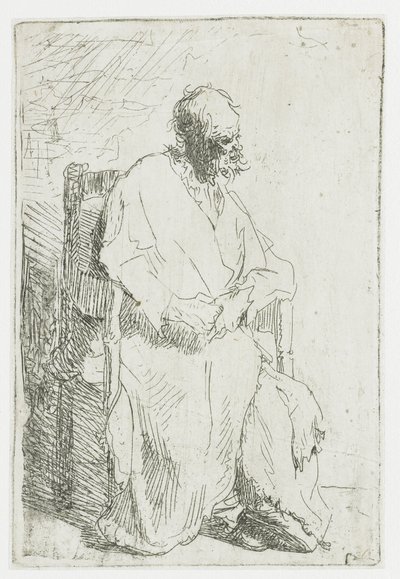 Bettler, sitzend in einem Sessel von Rembrandt van Rijn