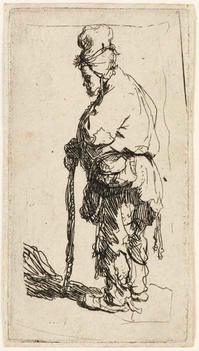 Bettler, der sich auf einen Stock stützt, um 1630 von Rembrandt van Rijn