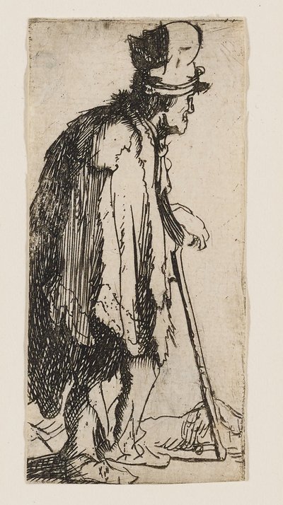 Bettler mit verkrüppelter Hand, auf einen Stock gestützt von Rembrandt van Rijn