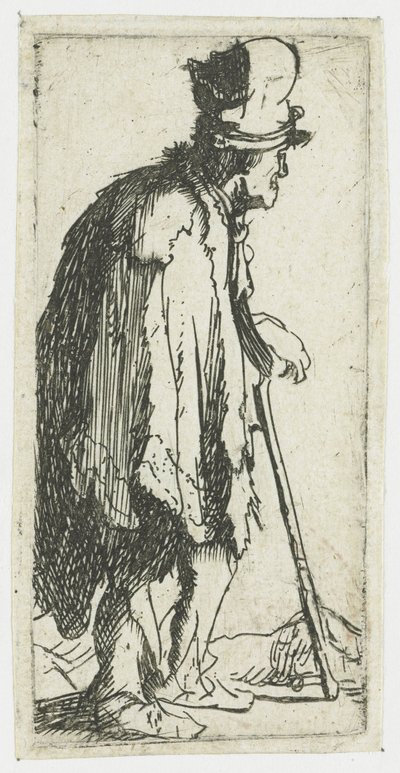 Bettler mit geballter Hand, auf einen Stock gestützt von Rembrandt van Rijn