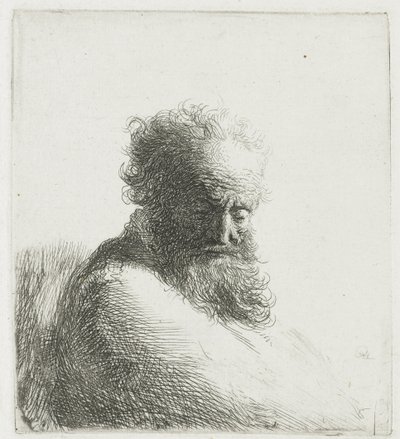 Büste eines alten bärtigen Mannes, der nach unten schaut, drei Viertel rechts von Rembrandt van Rijn