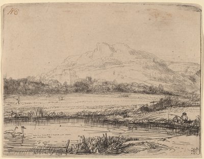 Kanal mit einem Angler und zwei Schwänen von Rembrandt van Rijn