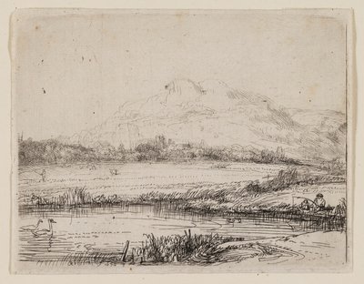 Kanal mit einem Angler und zwei Schwänen von Rembrandt van Rijn