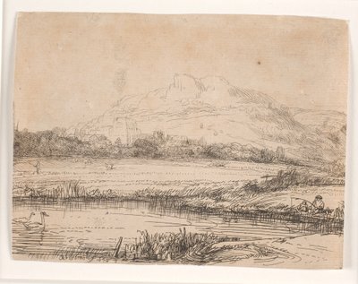 Kanal mit einem Angler und zwei Schwänen von Rembrandt van Rijn