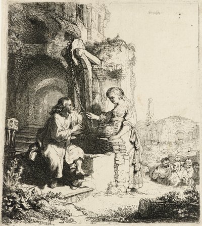 Christus und die Frau von Samaria unter Ruinen [Johannes 4:5-20], 1634 von Rembrandt van Rijn