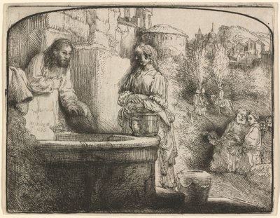 Christus und die Frau von Samaria: ein gewölbter Druck von Rembrandt van Rijn