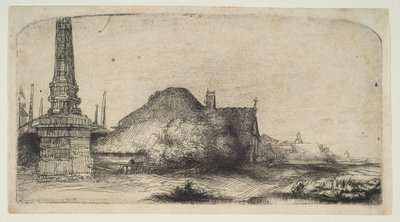 Hütte und Grenzpfosten am Spaarndammerdijk, ca. 1650 von Rembrandt van Rijn