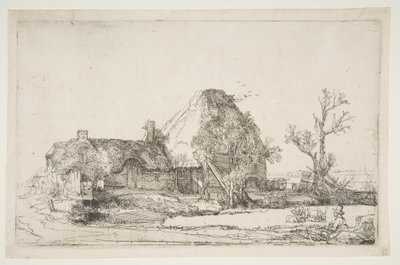 Hütten und Bauernhäuser mit einem Mann beim Skizzieren, ca. 1645 von Rembrandt van Rijn