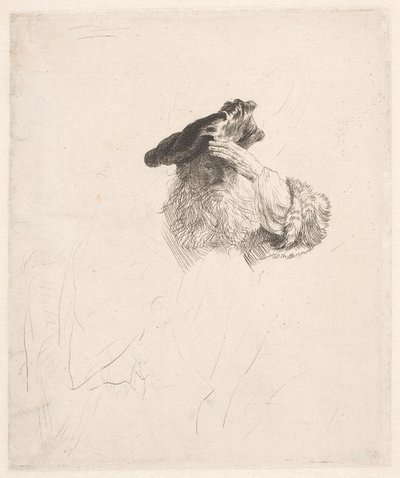 Alter Mann, der mit der Hand die Augen beschattet von Rembrandt van Rijn