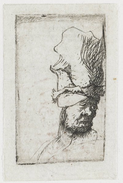 Kopf eines Mannes mit hoher Mütze von Rembrandt van Rijn