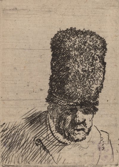 Kopf eines alten Mannes mit hoher Pelzmütze von Rembrandt van Rijn