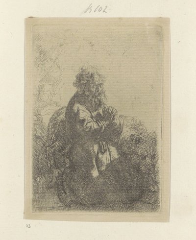 Hieronymus kniend im Gebet, den Blick nach unten gerichtet von Rembrandt van Rijn