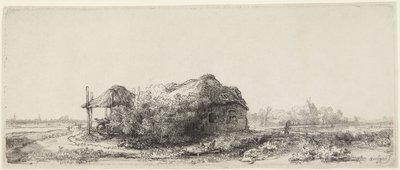 Landschaft mit Hütten und Heuscheune von Rembrandt van Rijn