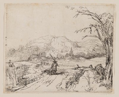 Landschaft mit Jäger und Hunden von Rembrandt van Rijn